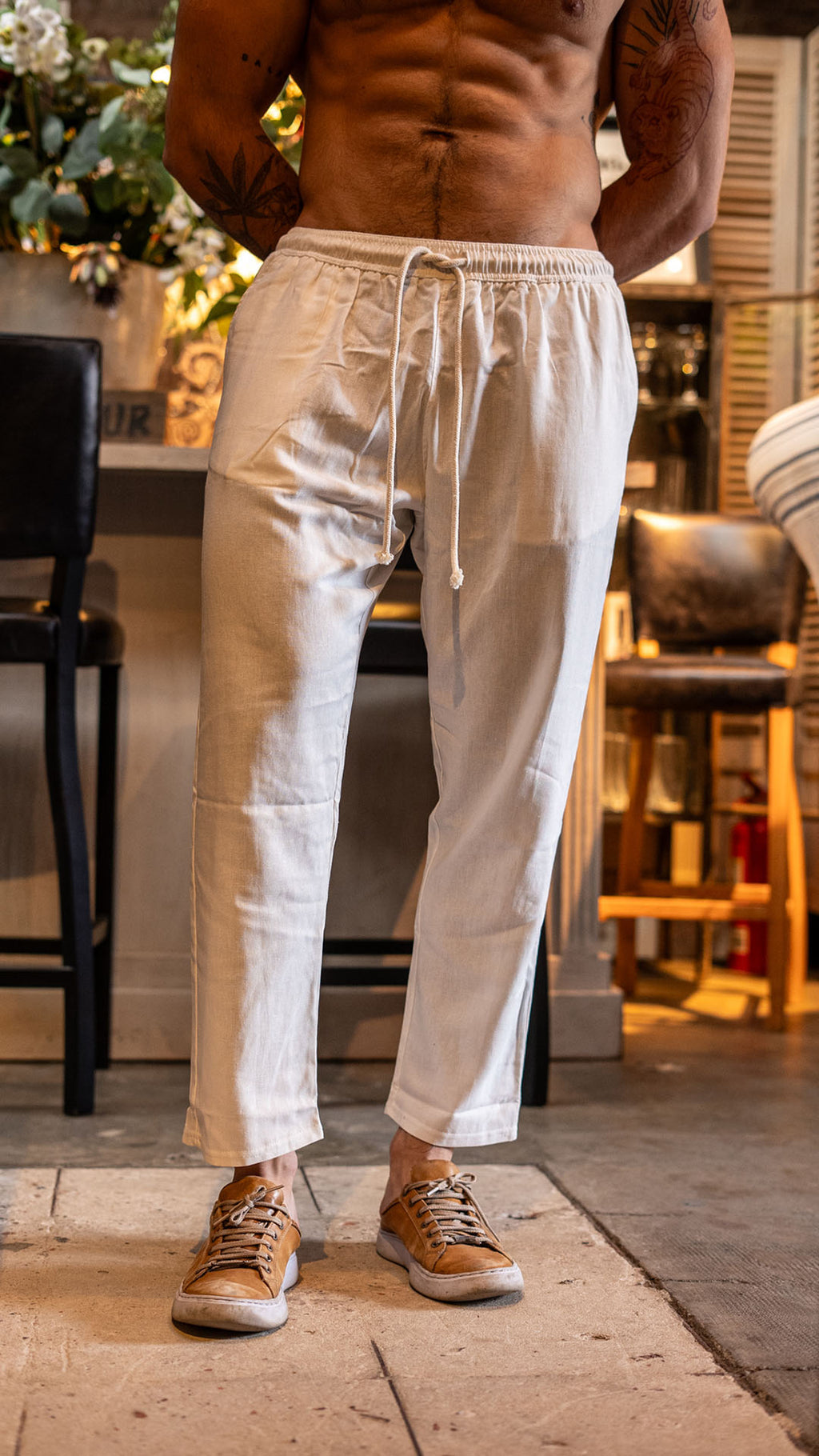 Pantalon de lino jazmin con bajo recto